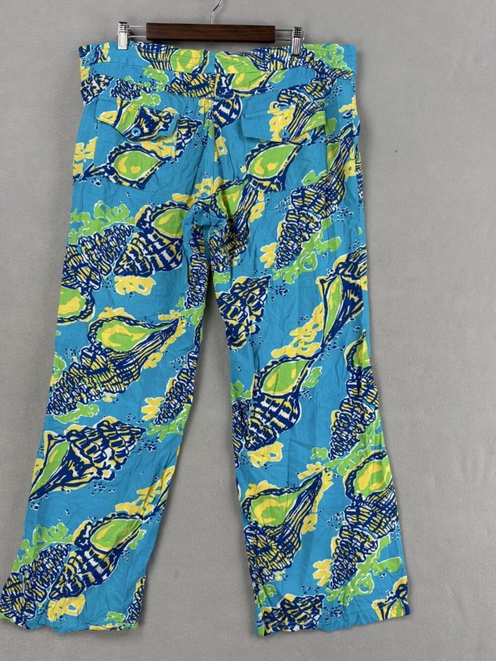 Lilly Pulitzer Pants Womens XL Blue Shell Print Rayon Straight Leg Tropical - Picture 15 of 16